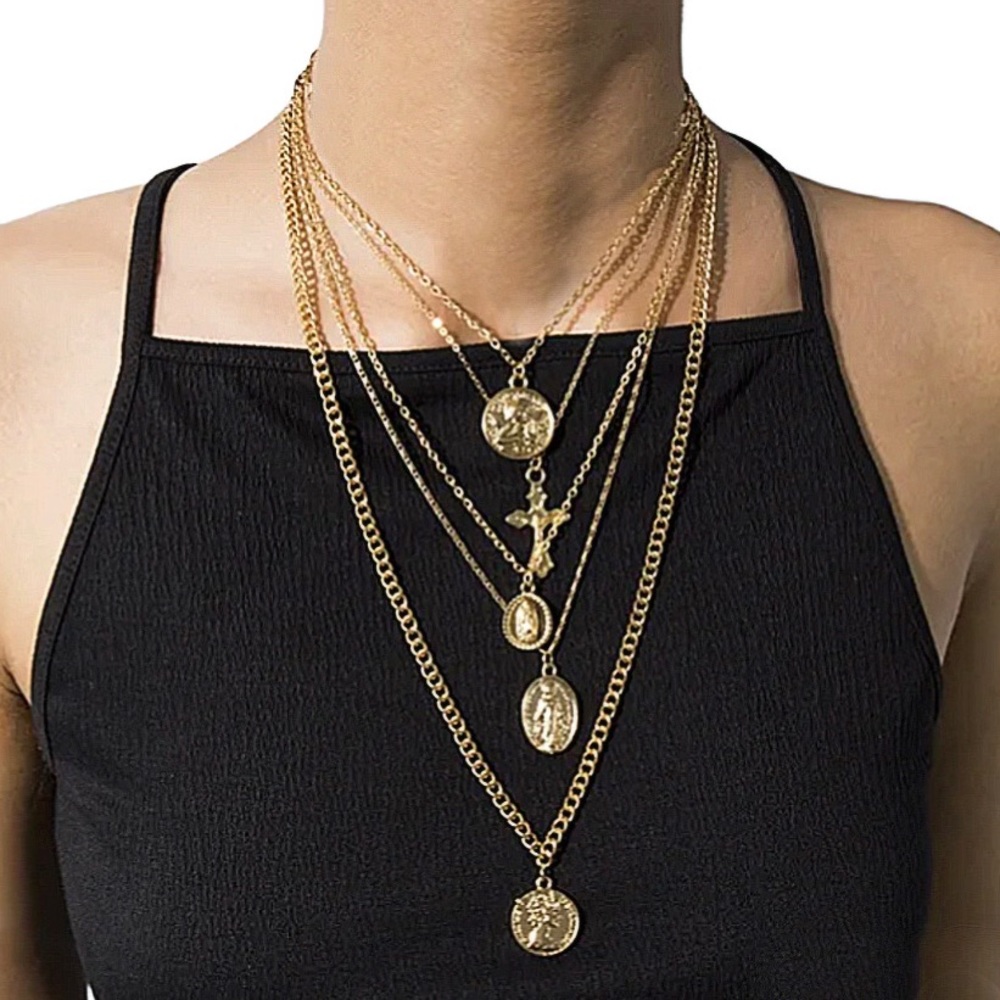 NOBO LAYERED COINS GOLD AND SILVER TONES NECKLACES